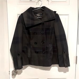 Kristen Blake Plaid Pea Coat Double Breasted Jacket Gray Purple Size S
